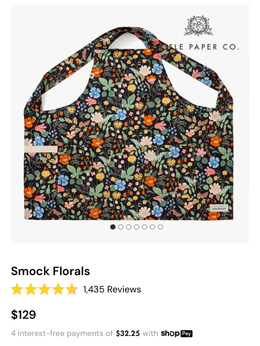 Rifle Paper Co. Black Floral Crossback Apron with Multicolor Blooms